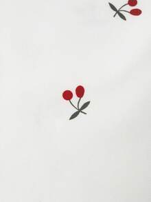 Franclia 女士夏季纽扣樱桃印花修身短袖T恤（不规则印花） - 白色 - 查看 4