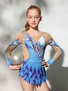 SHEIN Tween Girl Printed Round Neck Long Sleeve Asymmetric Hem Jumpsuit - Multicolor - View 4