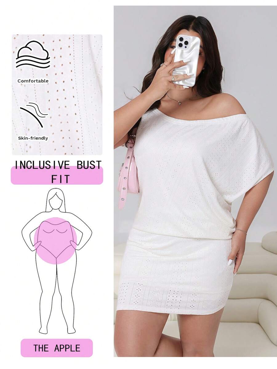 Solflare Vestido casual de manga corta, versátil, de unicolor y cuello asimétrico, talla grande - Blanco - Ver 1