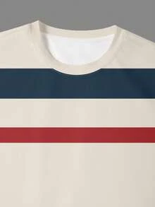 Manfinity Hypemode Men's Summer Casual Navy Blue 2 Piece Outfit,Diagonal Stripe Horse Logo T-Shirt And Shorts Set,City Break Preppy Old Money Style Vacation Co Ord Set - Multicolor - View 5