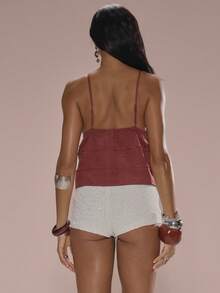 MUSERA Ruched Underbust Seam Tie Front Flowy Top Summer Holiday Vacation Beach Ibiza Cute Festival Elegant Cherry Moon - Red - View 2