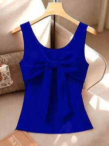 Franclia Áo tank top không tay thắt nơ mới dành cho nữ, áo vest mùa hè ôm dáng. - Xanh đậm - Xem 1