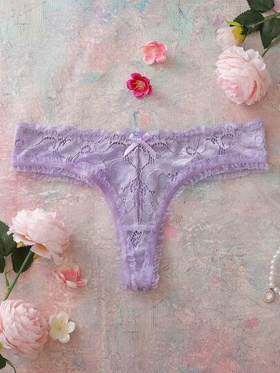 Romantic Countryside Sexy Purple Lace Floral Thong Panties For Women