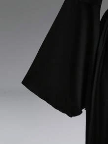 ROMWE Gothic Style Off-Shoulder Mesh Patchwork Deep V-Neck Asymmetrical Hem Dress - Black - View 4