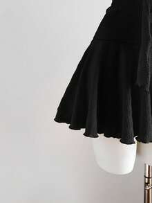 Sweetra 女士黄色针织提花金属海星装饰荷叶边下摆修身迷你连衣裙，春夏款，适合度假、海滩、波西米亚风、优雅派对、浪漫约会、日常百搭穿着 - 黑色 - 查看 7