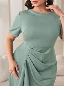 Modelyn Vestido elegante de unicolor con volantes en el bajo, talla grande, para verano - Verde - Ver 3