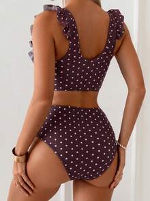 Swim Basics Bộ đồ đi biển mùa hè dành cho nữ, kiểu dáng thanh lịch tối giản, màu đen trắng chấm bi, gồm áo hai dây xếp ly phía trước và quần tam giác cạp cao xếp ly. - Nhiều màu - Xem 2