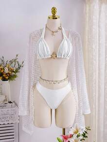 Swim Chiccia 女士两件套复古性感优雅浪漫荷叶边吊带比基尼套装，咖啡棕色，适合海滩、约会穿着。女士泳装两件套泳衣套装，女士泳装套装，女士度假套装，沙滩装，女士泳衣套装，女士两件套泳衣，波斯尼亚和黑塞哥维那 - 白色 - 查看 3