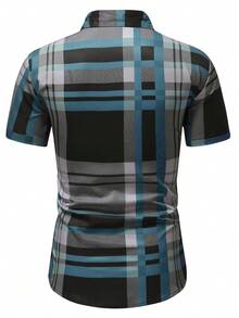 Manfinity Homme Camisa de manga corta a cuadros casual y de negocios para hombre, ideal para el verano y el diario - Multicolor - Ver 2