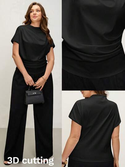 Comfylo Áo kiểu xếp ly ôm dáng cỡ lớn, trang phục phối hợp thanh lịch cho nữ, áo kiểu công sở cho nữ, bộ đồ terno cho nữ, váy và áo kiểu cho nữ, trang phục trang trọng và thanh lịch cho nữ, quà tặng Ngày của Mẹ