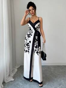 Selianne Women's Casual Floral Print Backless Camisole Wrap-Style Tie-Waist Wide Leg Jumpsuit - Multicolor - View 6