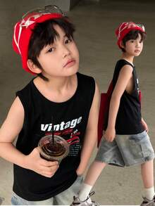 Áo tank top in họa tiết thời trang cho bé trai tuổi teen, mùa hè. - màu đen - Xem 1