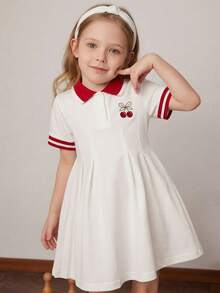 Souflis Souflis Girls' Casual Black Contrast Collar Waist Knit Dress - Burgundy - View 1
