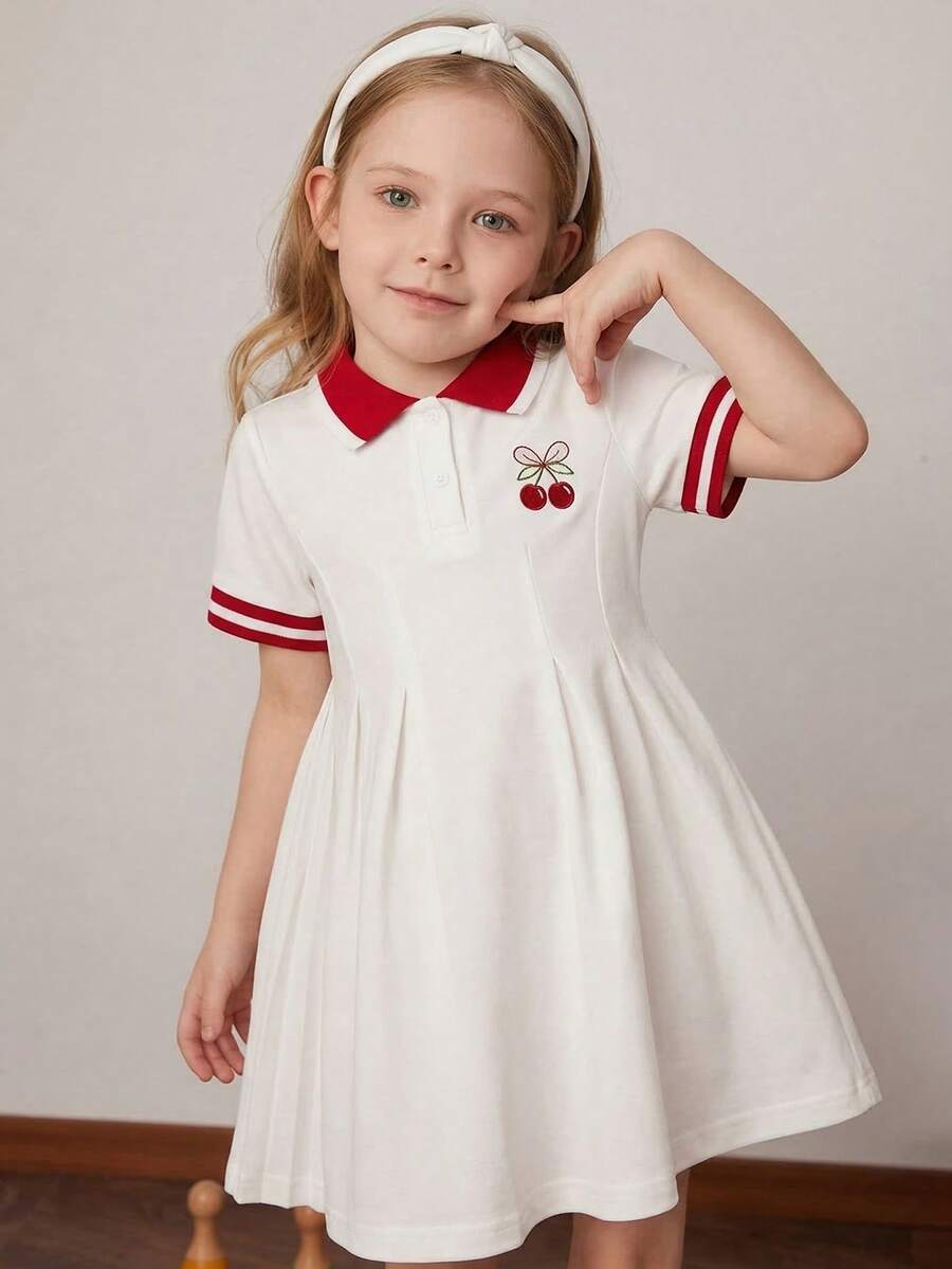 Souflis Souflis Girls' Casual Black Contrast Collar Waist Knit Dress - Burgundy - View 1
