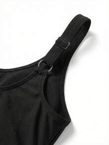 Sweetra CURVE Plus Size Women's Plain & Simple Daily One-Piece Swimsuit Summer - Black - View 3