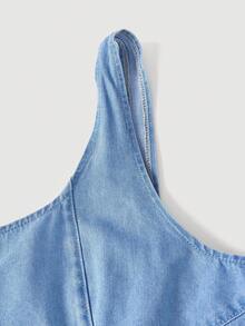 Sweetra Đầm ngắn denim nữ, đầm xanh dương dáng suông cổ điển dây mảnh, cỡ lớn, thích hợp cho mùa xuân và hè. - Rửa nhẹ - Xem 3