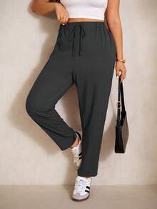 Elaquor Plus Size Solid Color Casual Pants - Dark Grey - View 5