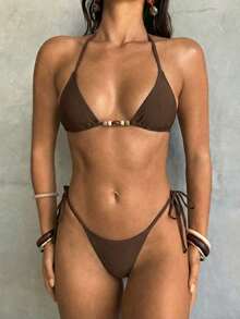 Aloruh 女士泳衣套装，复古佩斯利印花，性感吊带迷你三角上衣，侧边系带，迷你系带泳裤，4件套泳装，优雅春夏度假之选 - 彩色 - 查看 8