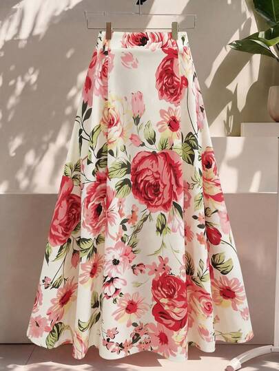 GlowEve CURVE Plus Size Dam Elegant Blommig A-linjekjol