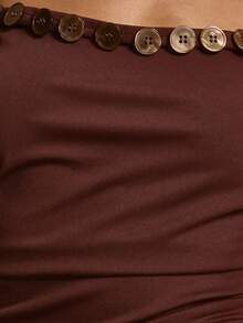 MUSERA Strappy Straight Neck Button Trim Ruched Fitted Slinky Mini Dress Cute Summer Spring Sexy Going Out Beach Holiday Vacation Honey Tides - Black - View 6