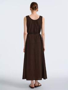 Aalyst Textured Round Neck Sleeveless Dress - Coffee Brown - View 2