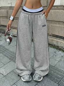 SHEIN EZwear 女士休闲百搭灰色针织运动裤 - 淺灰色 - 查看 7