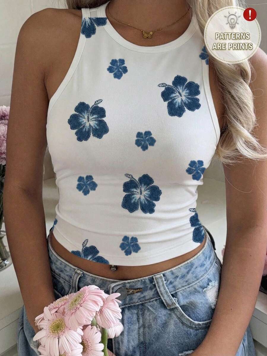 Modelyn 休闲简约圆领紧身女式背心，适合夏季穿着 - 彩色 - 查看 1