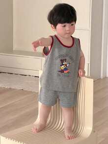 DAZY 2件組男嬰卡通印花圓領背心與長褲睡衣套裝 夏季幼兒 - 灰色 - 查看 6
