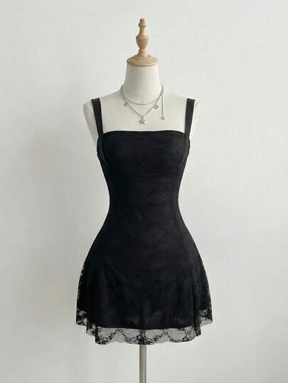 Elamini Women's Casual Sexy Backless Lace Cinched Waist Dress