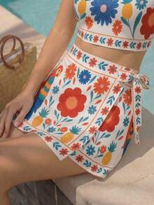 CAJUNI Floral Print Camisole And Tie-Front Shorts 2 Pieces Casual Vacation Set - Beige - View 7