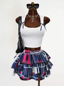 Mistrie 新款Y2K色格子蛋糕裙 - 寶藍色 - 查看 4