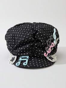 Anime 1 Women's Polka Dot Acrylic Note Angel Wings Star Newsboy Hat - Black - View 3