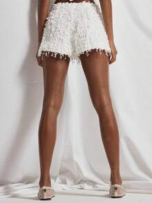 MUSERA Fringed Fitted Mini Shorts Cute Holiday Sexy Night Out Vacation Spring Summer Elegant Soleil Drape - White - View 4
