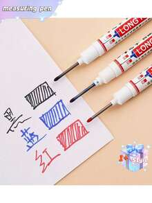 SHEIN 4支装长头记号笔 深孔长笔尖 2cm/0.78英寸 适用于金属穿孔笔 防水浴室木工装饰 - 黑紅藍綠 - 查看 3