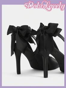 Dola Lovely 女士黑色尖头细高跟鞋，优雅蝴蝶结装饰，适合晚宴、舞会、洛丽塔风格穿着 - 靜夜黑色 - 查看 4
