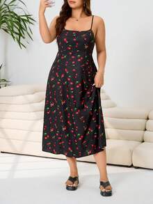 Solflare 大码女式休闲樱桃印花无袖连衣裙，春夏款 - 彩色 - 查看 7