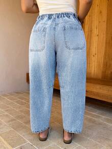 Dripcurv Quần jeans ống rộng có túi dành cho nữ cỡ lớn - Rửa nhẹ - Xem 2