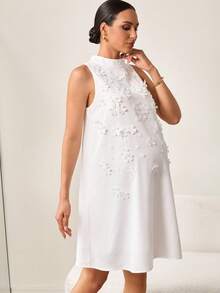 MaterniWear 孕妇圆领无袖纯色休闲宽松优雅连衣裙 - 白色 - 查看 9