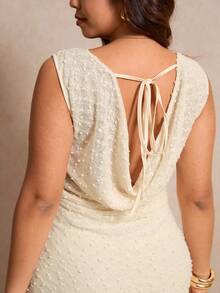 Elaquor 大码夏季连衣裙，复古浪漫连衣裙，露背设计，无袖，A字迷你连衣裙 - 杏色 - 查看 4