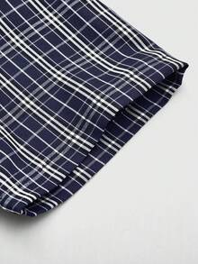 STYNVO Áo sơ mi nam tay ngắn dáng rộng, in họa tiết kẻ caro, kiểu dáng thường ngày, cài nút, in họa tiết kẻ caro. - Màu xanh hải quân - Xem 4