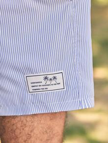 Open Phase 男士休闲梭织竖条纹抽绳腰直筒短裤 - 彩色 - 查看 6