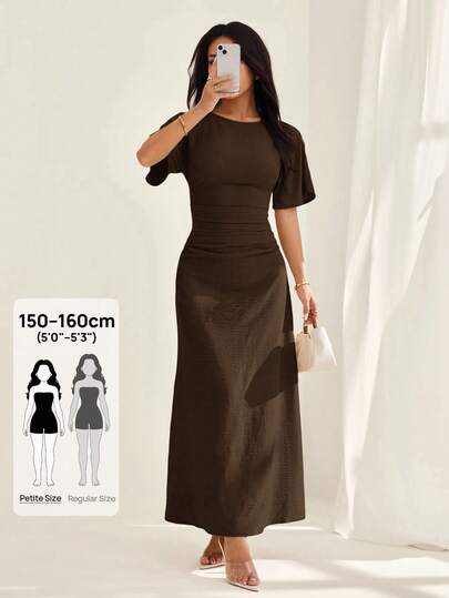 SHEIN PETITE Women's Summer Solid Color Linen Blend Casual Elegant Dress,Fall Dresses For Women,Elegant Dresses For Women