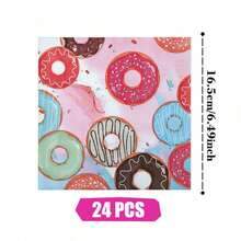 Sweet Donut Disposable Plates, Napkins And Paper Cups Party Set, Serves 24 Guests. This Disposable Paper Party Tableware Is Suitable For Birthdays, Weddings, Themed Parties And Family Picnics. - View 9
