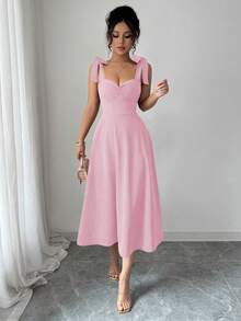 Elenzga 无袖系带收腰A字优雅浪漫连衣裙（女款） - 淺粉色 - 查看 5
