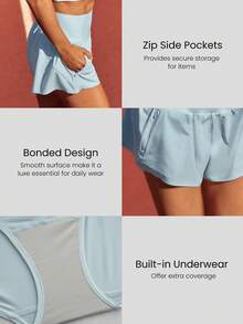 GLOWMODE 4" VitalSwift Chase Every Mile High-Rise Anti-Roll Tummy Control Lightweight Quick-Dry Odor Control Built-In Briefs Running Shorts Training Tennis Jogging Running Workout Gym Wear - Baby Blue - View 8