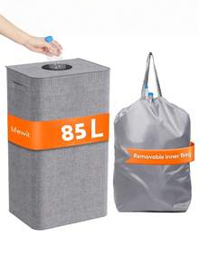 1 Pc Premium Luxury Freestanding Laundry Basket With Removable Laundry Bag, Folding Rectangular Laundry Basket (With Plastic Handle And Removable Laundry Liner Bag), Large Capacity Flip-Top Soil Basket, Clothes, Toys, And Home Storage Basket - 85l/22.45gal, Side Handle, Removable Laundry Bag, Premium Fabric - Suitable For Various Home Settings Including Bedrooms, Bathrooms, Laundry Rooms, Living Rooms, And Dormitories. - Multicolor - View 5