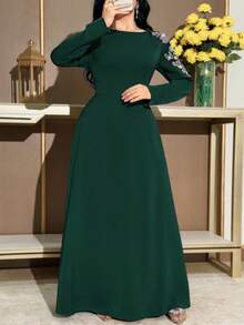 Modelyn Plus Size Elegant Party Sequin Embroidered Dress Fall - Dark Green - View 5