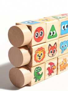 1 peça de blocos de montar giratórios com estampa de desenho animado para crianças, jogo educativo de reconhecimento de cores para bebês a partir de 0 meses, brinquedo de madeira. - Multicolorido - Ver 6