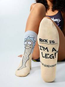 Rick and Morty X SHEIN 柔软透气吸湿休闲中筒袜，时尚可爱卡通趣味船袜，加固袜头和袜跟，经久耐穿，男女通用，四季皆宜，夏季冬季百搭图案袜 - 彩色 - 查看 3