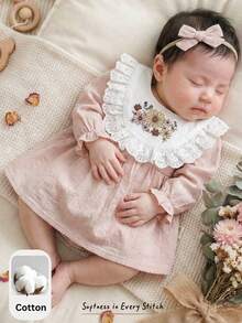 Cozy Pixies 粉色花卉刺绣优雅复古简约长袖连衣裙，适合女婴，春夏皆宜。这款优雅长袖连衣裙穿着舒适，休闲百搭，充满度假风情，款式端庄得体。此外，还有一款适合新生儿的撞色花卉印花圆领荷叶边长袖收腰连衣裙，粉色系，适合情人节、婚礼等场合。 - 彩色 - 查看 2